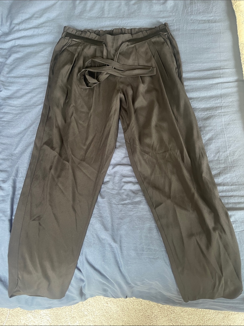 Ramy Brook Black Relaxed Tie-Waist Dress Pants 98% silk